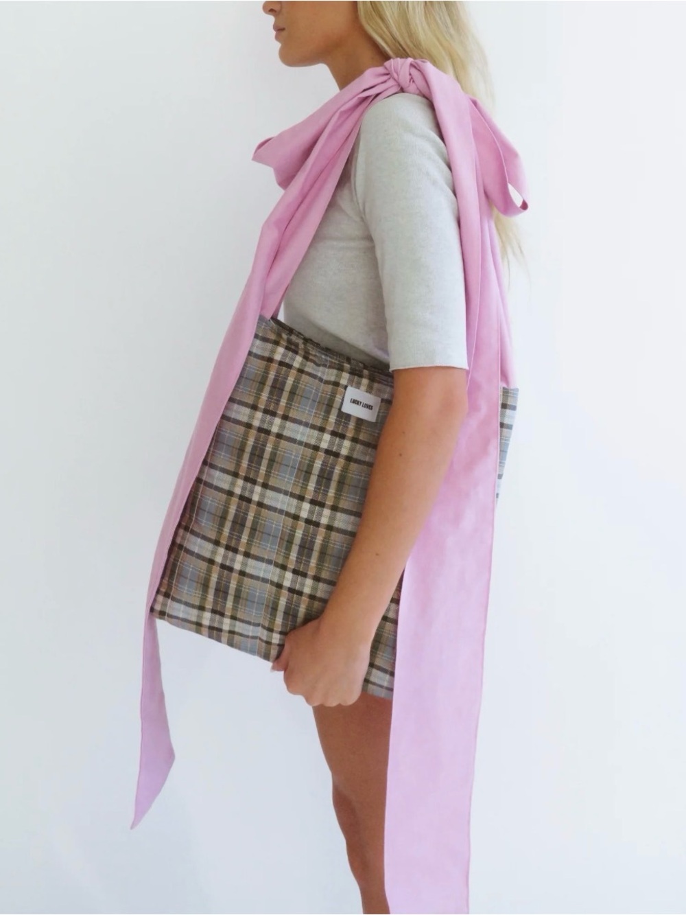 Lucky Loves Bow Plaid Cottagecore Feminine Spring Girlie Summer Adjustable Bag